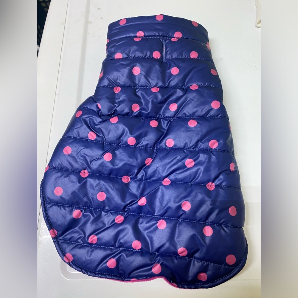 Top Paw Pink and Navy polka dot coat, Medium